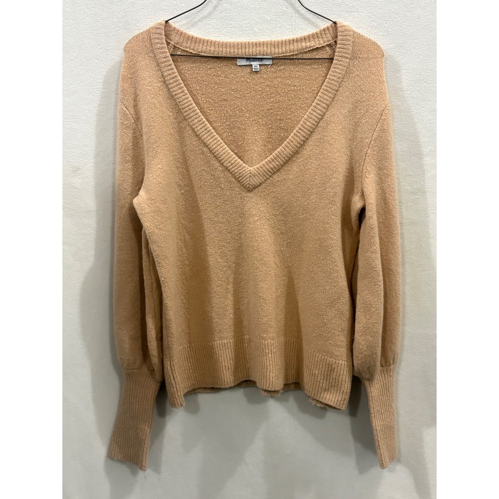 Madewell Womens V-Neck Balloon Sleeve Knit Sweater Camel Tan XXS